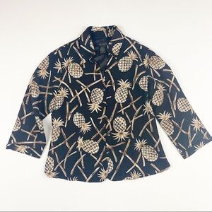 SilkLand Black‎ Sequin Pineapple Silk Shirt Size M